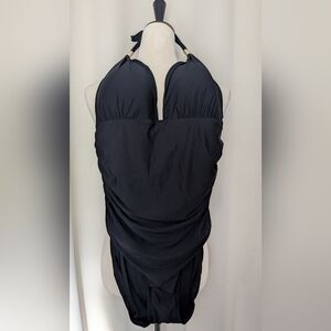 Calvin Klein New With Tags Black Swimsuit, Side Rusching, Halter, Size 14